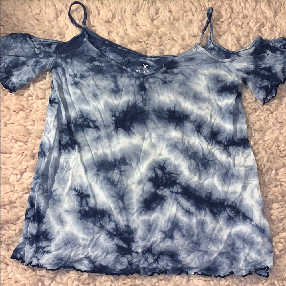 american eagle navy tie dye off the shoulder top